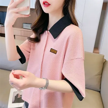 小众设计感短袖t恤女2023新款夏季韩版宽松polo领短款不规则上衣图片