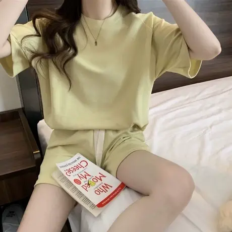 2024早春新款夏季运动服套装女时尚洋气短袖上衣抽绳短裤两件套潮商品大图