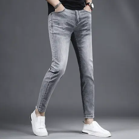 夏季冰丝九分牛仔裤男修身小脚薄款2024新款弹力百搭休闲男士裤子图片