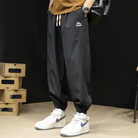 速干休闲裤男士春秋款宽松大码束脚潮牌黑色裤子春季男裤冰丝薄款商品大图