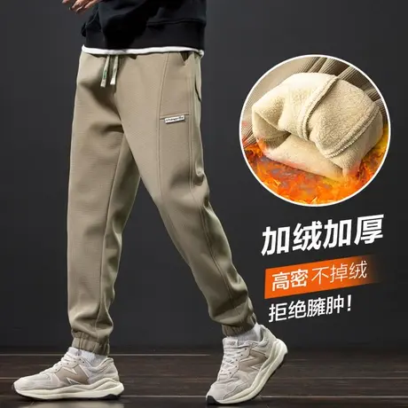 卡其色防风束脚保暖运动卫裤冬季男士加绒加厚防寒休闲裤子秋冬款商品大图
