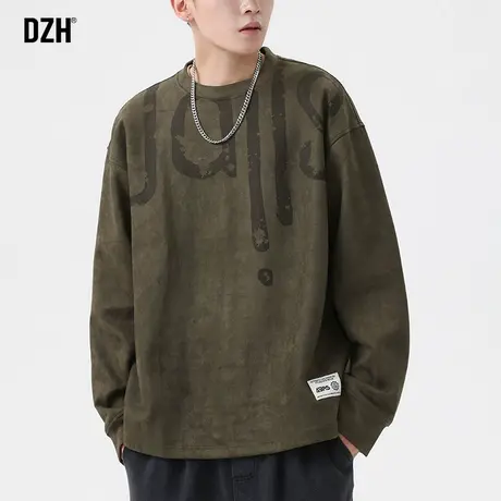 男士绿色鹿皮绒卫衣男春秋季男款外套潮牌2023年新款男装无帽秋装商品大图