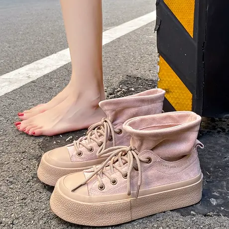 小众超火高帮鞋美拉德板鞋2023秋季新款帆布鞋厚底原创设计感潮鞋图片