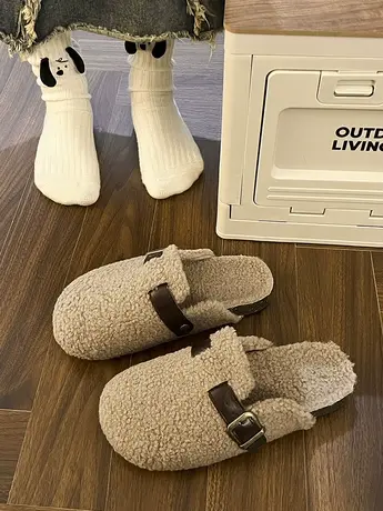 毛毛拖鞋女外穿2023年冬季新款一脚蹬平底懒人包头棉拖鞋网红爆款商品大图