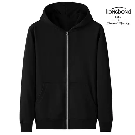 红邦创衣2023秋季帽衫男款纯棉连帽卫衣潮流男活力青年休闲简约黑图片