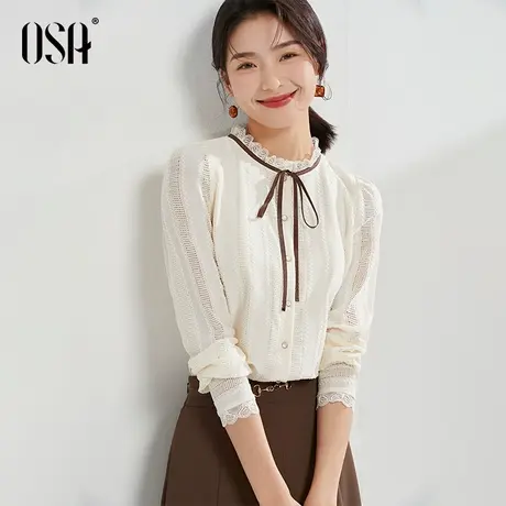 OSA欧莎法式高级感长袖蕾丝衬衫女早秋装2022年新款减龄仙女衬衣商品大图