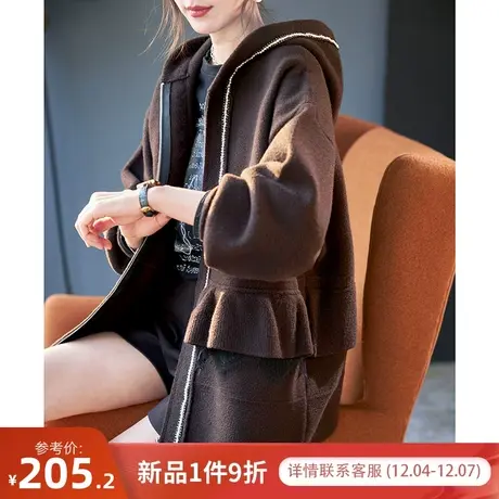 宝诗黎连帽蕾丝拼接落肩拉链开衫女休闲2024春季新款宽松上衣外套商品大图