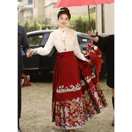 白色订婚马面裙敬酒服新娘高级感结婚回门礼服新中式国风汉服套装图片