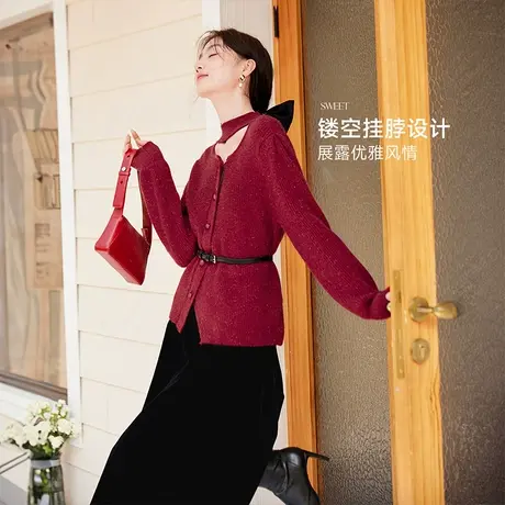 【新年搭配专场】香影跨年红色毛衣女本命年龙年衣服2023秋冬新款商品大图
