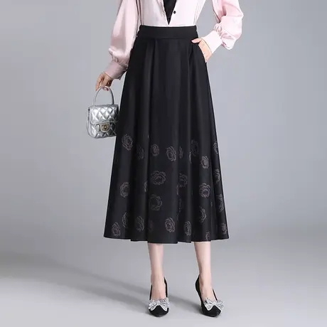 时尚高腰印花裙半身裙女春季2024新款垂感显瘦a字裙气质中长裙子商品大图