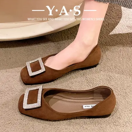 法式方头水钻单鞋晚鞋春季平底鞋配裙子黑色小香风小皮鞋女鞋子潮商品大图