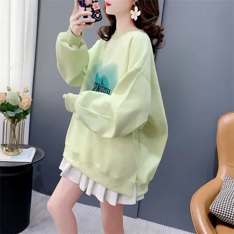 设计感印花爱心圆领卫衣女春季2024年新款宽松慵懒风洋气外套上衣商品大图