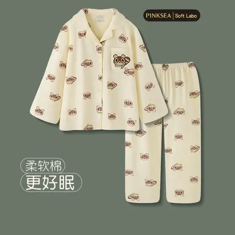 Pinksea睡衣女春秋新款长袖开衫柔软棉套装可爱浣熊大码家居服商品大图