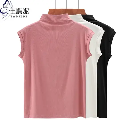 半高领修身短袖2024新款春夏t恤打底衫坎肩纯白内搭上衣黑色糖果商品大图