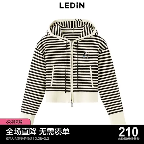 乐町连帽条纹短开衫冬季新款毛衣外套C5EDC4J01商品大图