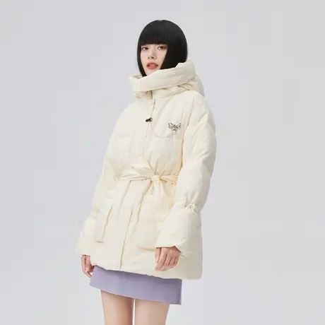艾莱依2022年新款蝴蝶羽绒服女款收腰时尚小众高级感连帽冬季外套商品大图
