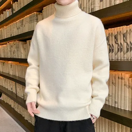 高领毛衣男秋冬季加绒加厚韩版潮流长领线衣服保暖针织打底衫外套图片