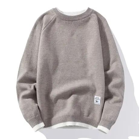 2023秋冬季加绒加厚圆领毛衣男纯色针织衫长袖打底衫潮流内搭毛衫商品大图