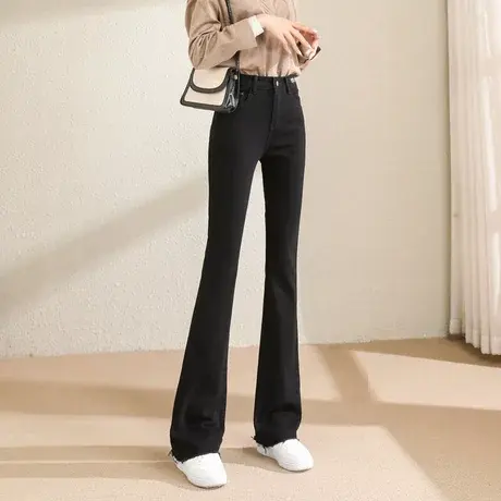 时尚气质显瘦牛仔长裤季新款女士简约通勤高腰显瘦微喇裤商品大图