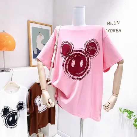 中长款宽松大版T恤女2023夏季新款欧货高级感遮肚子包臀显瘦短袖商品大图