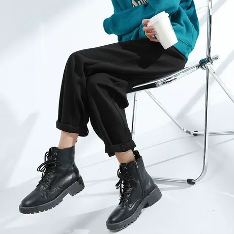 毛呢工装裤女秋冬2023年新款垂感休闲裤女直筒宽松束脚呢子阔腿裤商品大图