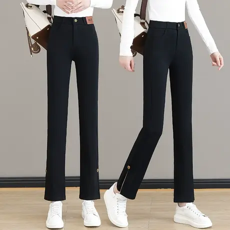 直筒小黑裤女秋季高腰显瘦开叉九分烟管裤新款宽松百搭窄版阔腿裤商品大图