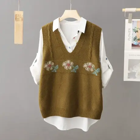 刺绣毛衣马甲针织背心女2023年新款百搭宽松洋气秋冬韩版外搭叠穿商品大图