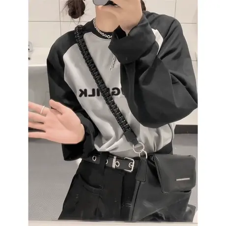 复古美式插肩长袖T恤女春秋季百搭宽松显瘦内搭打底衫纯棉上衣服商品大图