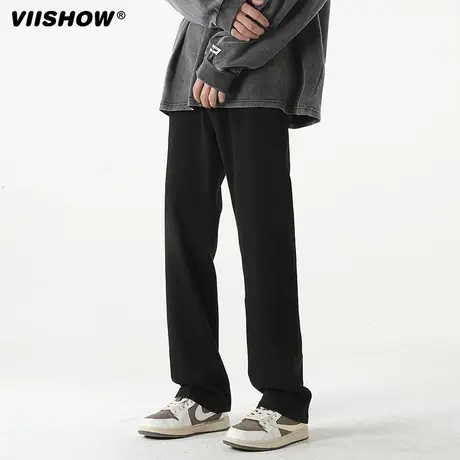 VIISHOW美式牛仔裤男秋季水洗做旧黄泥染长裤潮牌高街宽松直筒裤商品大图