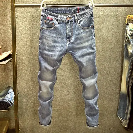 春季男士弹力牛仔裤修身小直筒长裤潮牌ins时尚简约美式休闲裤子商品大图