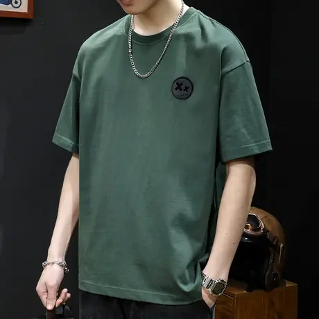 纯棉短袖t恤男士上衣宽松大码男装潮牌夏季2023新款男款重磅体恤商品大图