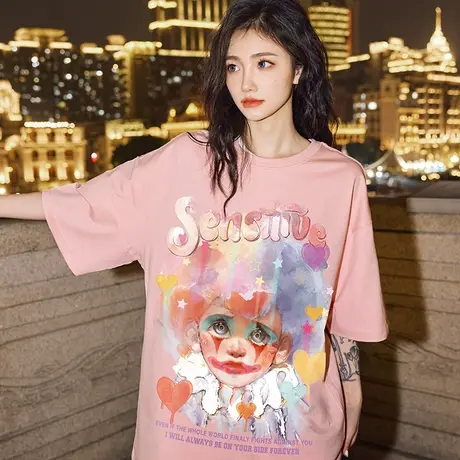 Nuthink直喷小丑卡通短袖男款夏季国潮潮流夏日多巴胺穿搭宽松T恤商品大图