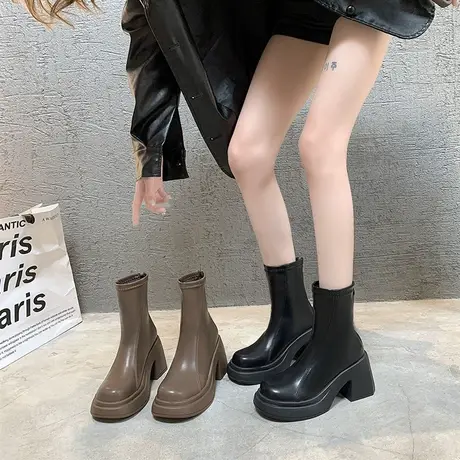马丁靴女2023新款复古时尚显瘦小短靴法式粗跟高跟小个子通勤女靴商品大图