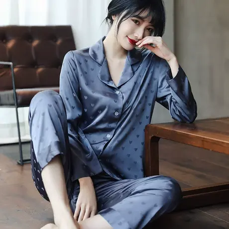 睡衣女春秋夏季薄款冰丝洋气网红爱心套装2023新款长袖家居服秋款商品大图