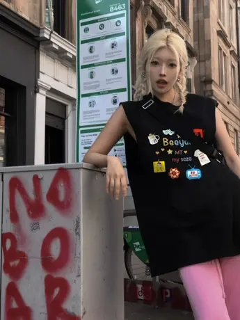 纯棉吊带运动背心无袖t恤女2024夏外穿美式复古宽松港风挂脖上衣图片