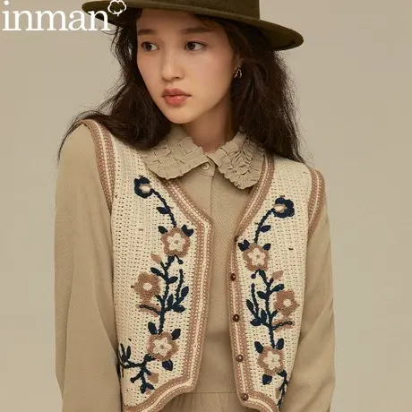 茵曼连衣裙两件套2023年春季新款女针织花卉小背心翻领显瘦套装女图片