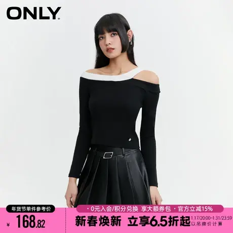 ONLY2024春季新款简约休闲不对称修身长袖短款T恤女|124102011商品大图