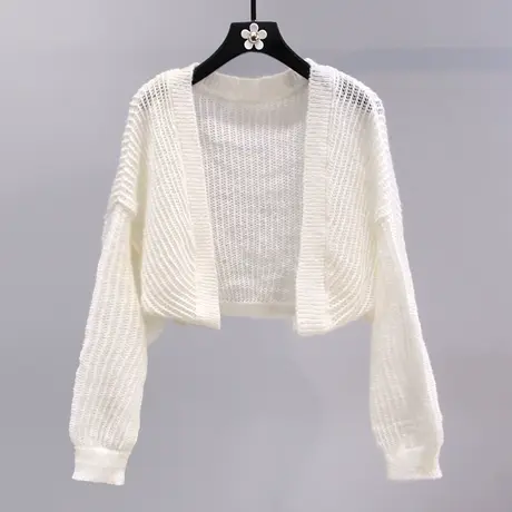 小香风长袖防晒针织开衫女薄款2023夏季新款宽松外搭短款坎肩上衣图片