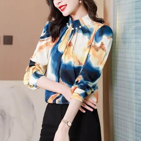 雪纺衫女长袖2023年流行小衫气质高级感别致漂亮洋气高端纯欲上衣商品大图