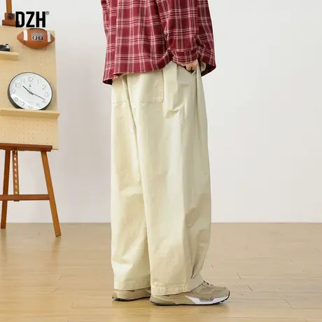 男士卡其色阔腿工装裤男韩版潮流直筒纯棉休闲裤子男春秋款直筒裤商品大图