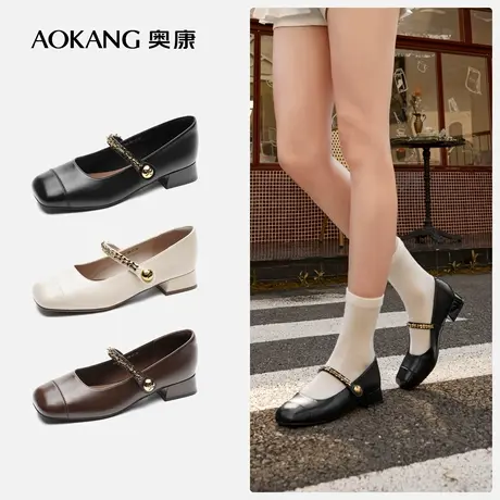 【门店发货】奥康女鞋 春新款气质优雅玛丽珍鞋一字带单鞋图片