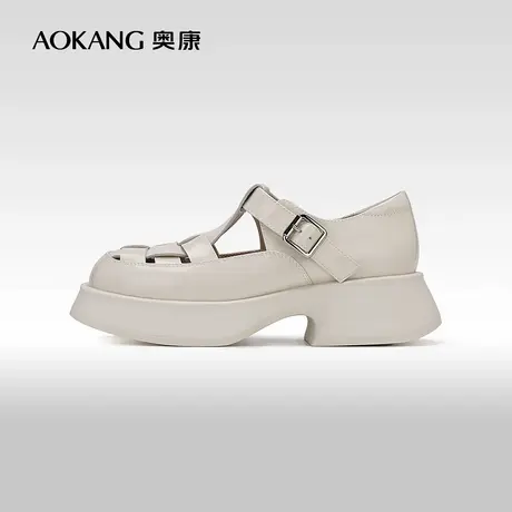 【门店发货】奥康女鞋 夏季新款包头时装凉鞋罗马风增高时尚图片