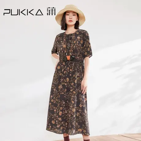 蒲PUKKA 桑蚕丝复古印花连衣裙2025夏季新宽松显瘦中长款优雅裙图片