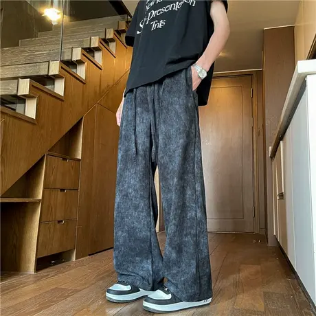 复古潮牌扎染树皮纹休闲裤夏季情侣男女宽松垂感直筒裤凉感阔腿裤商品大图