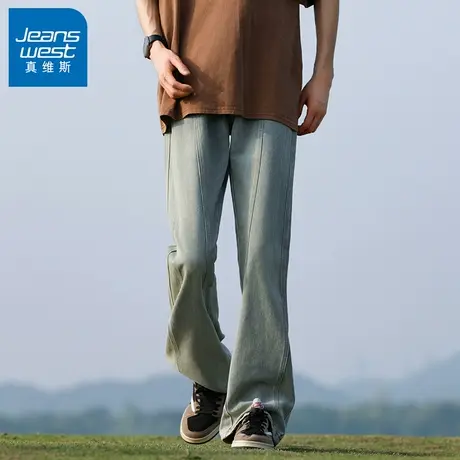 N5真维斯美式高街牛仔裤男2025新款复古拼接裤子男生休闲直筒男裤商品大图