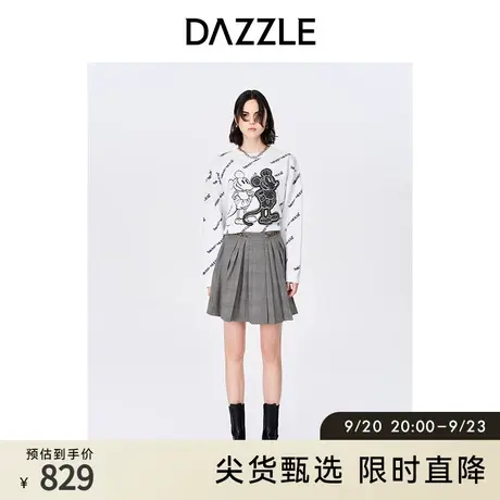 DAZZLE地素奥莱 春季绣珠片米奇针织提花套头毛衣女图片