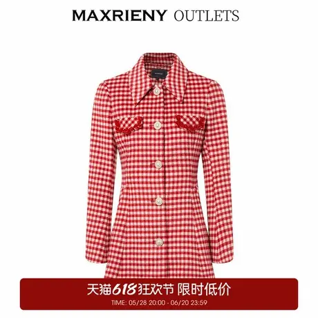 【奥莱】MAXRIENY英伦千金复古感格纹收腰大衣冬季羊毛保暖外套女图片