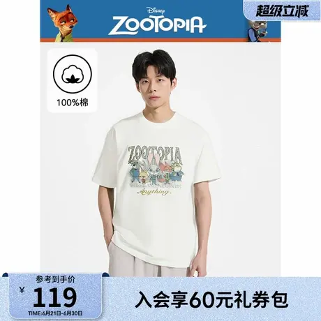 【迪士尼系列】热风2025年夏季男士疯狂动物城系列趣味印花短T恤商品大图