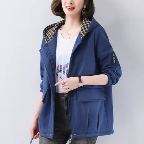 连帽外套女秋冬季新款加肥加大码女装宽松妈妈百搭显瘦长袖上衣商品大图