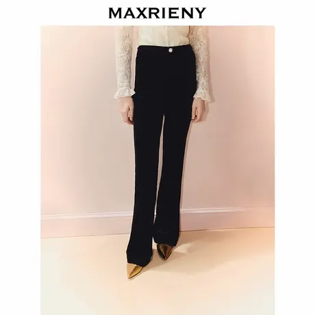MAXRIENY法式丝绒长裤显瘦微喇黑色时尚高腰休闲裤高级感25秋款图片